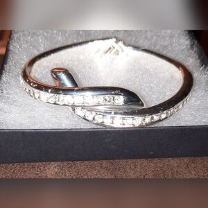 Silvertone rhinestones snake wrap clamper bracelet